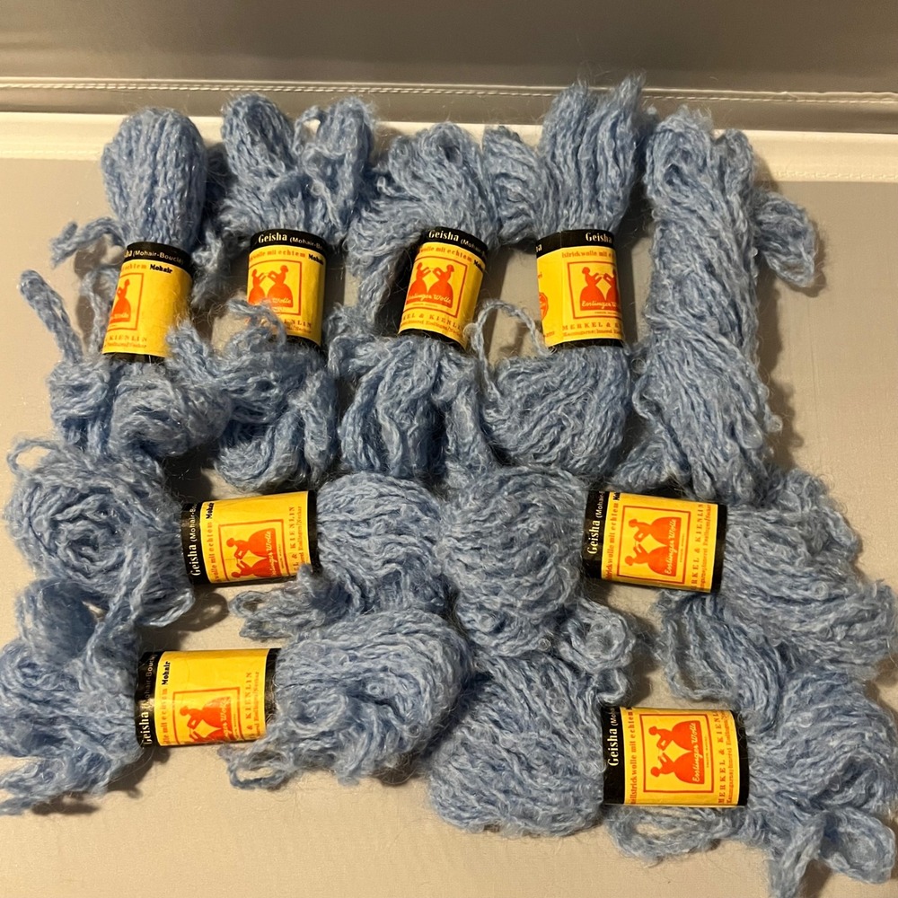 Esslinger Wolle Geisha Mohair Boucle Yarn Light Blue Made Germany 9 Mini Skeins